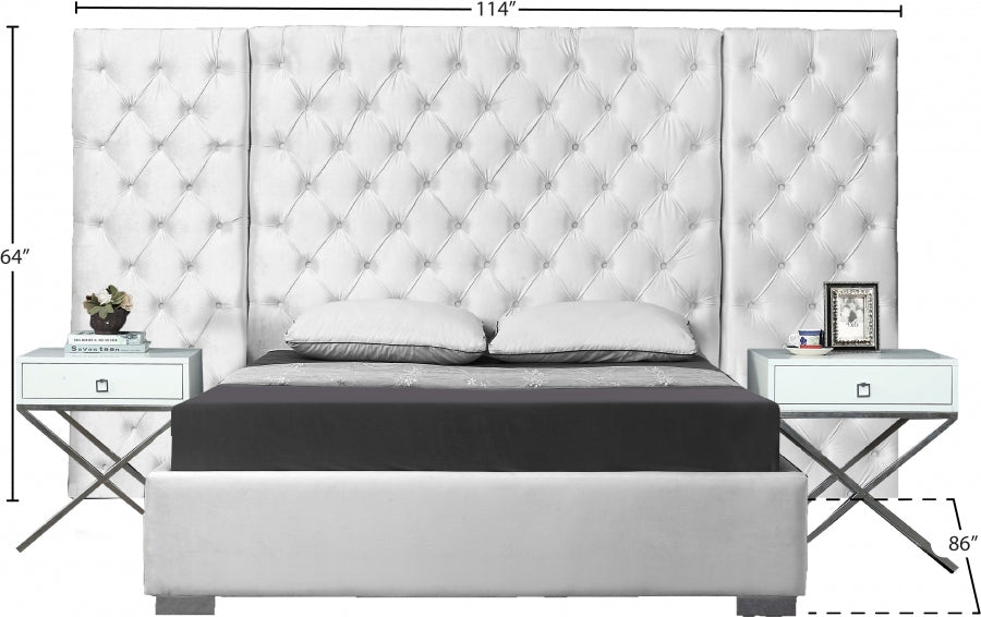 Grande Velvet Queen Bed (3 Boxes) White - GrandeWhite-Q