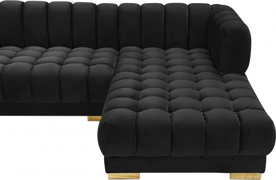 Gwen Velvet 3pc. Sectional Black - 653Black-Sectional