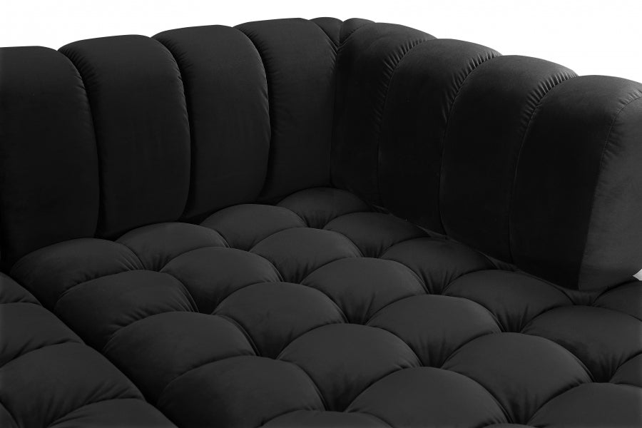 Gwen Velvet 3pc. Sectional Black - 653Black-Sectional