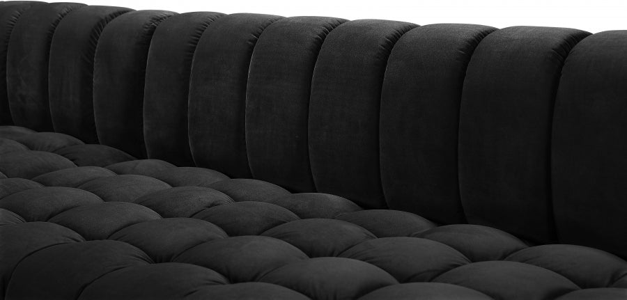 Gwen Velvet 3pc. Sectional Black - 653Black-Sectional