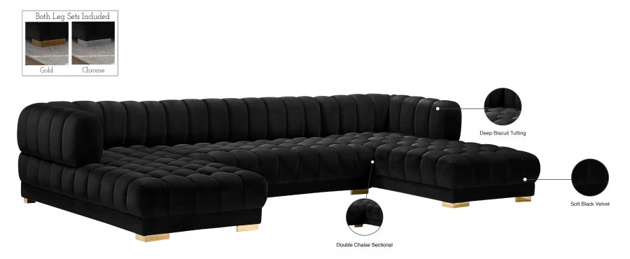 Gwen Velvet 3pc. Sectional Black - 653Black-Sectional