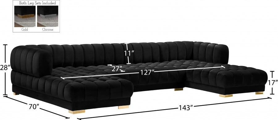 Gwen Velvet 3pc. Sectional Black - 653Black-Sectional