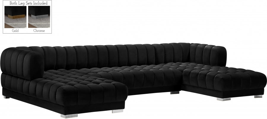 Gwen Velvet 3pc. Sectional Black - 653Black-Sectional