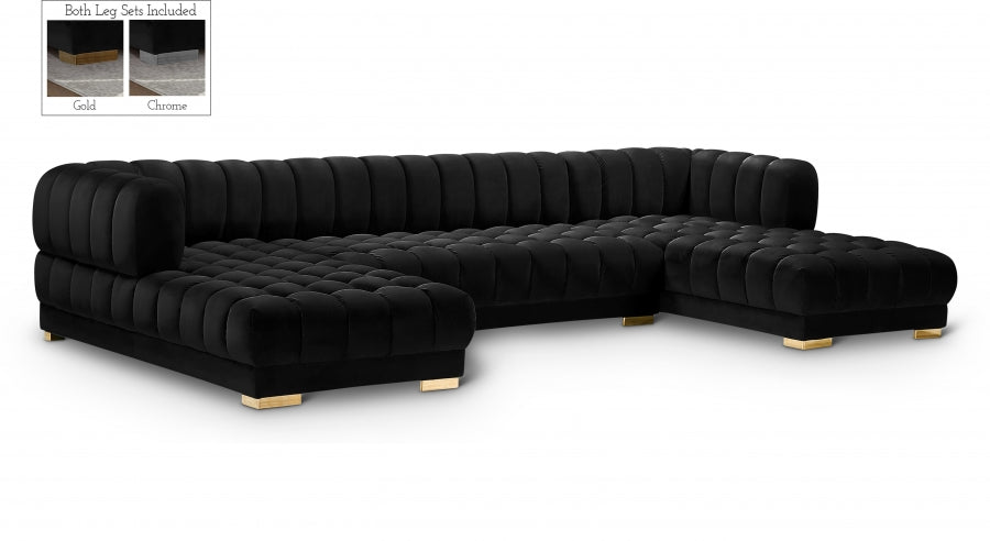 Gwen Velvet 3pc. Sectional Black - 653Black-Sectional