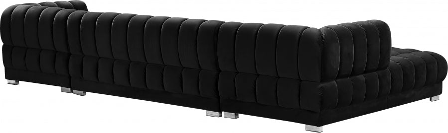 Gwen Velvet 3pc. Sectional Black - 653Black-Sectional