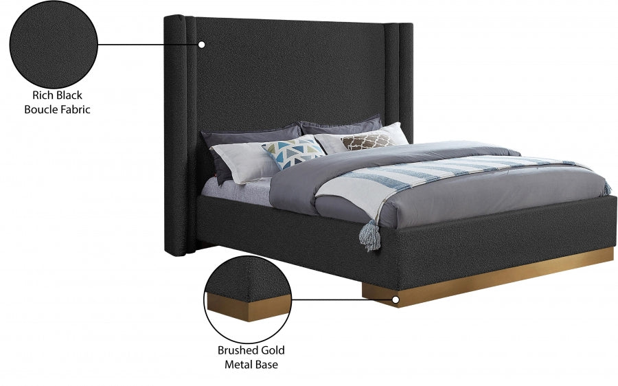 Halton Boucle Fabric King Bed (3 Boxes) Black - HaltonBlack-K