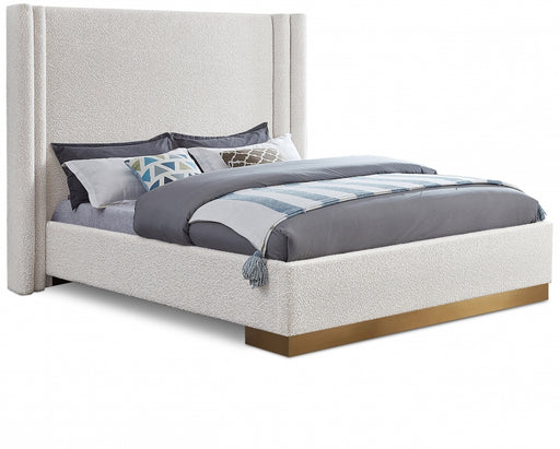 Halton Boucle Fabric King Bed (3 Boxes) Cream - HaltonCream-K