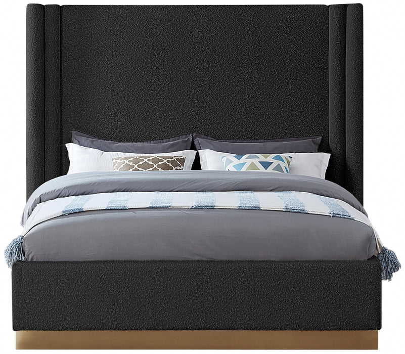 Halton Boucle Fabric Queen Bed (3 Boxes) Black - HaltonBlack-Q