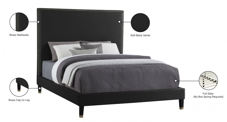 Harlie Velvet Full Bed Black - HarlieBlack-F