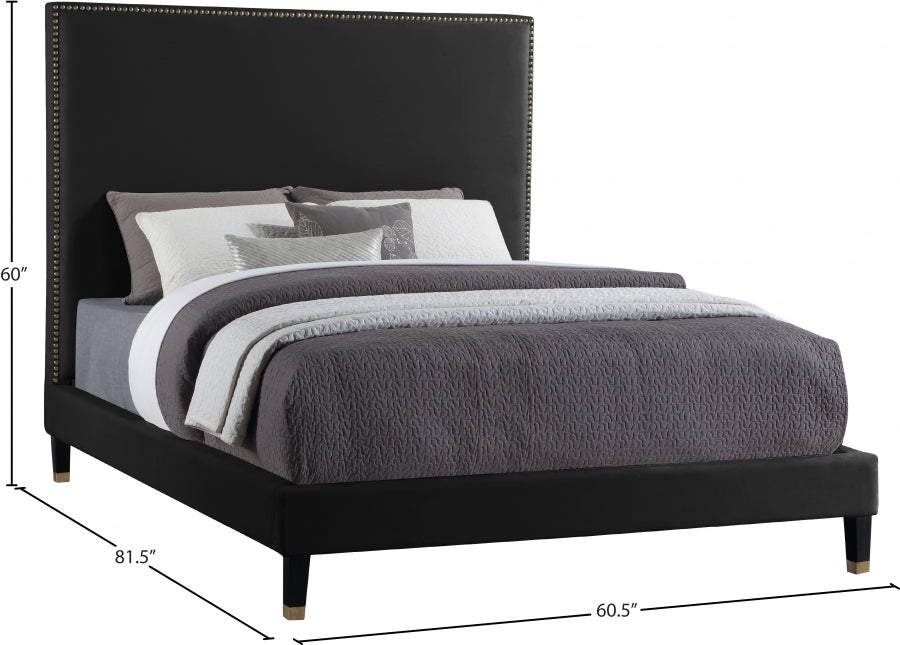 Harlie Velvet Full Bed Black - HarlieBlack-F