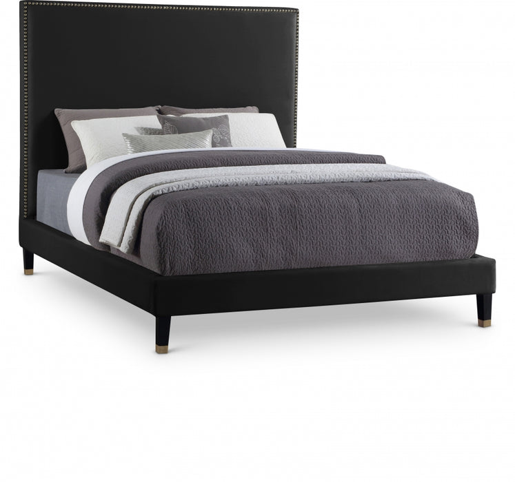 Harlie Velvet Full Bed Black - HarlieBlack-F