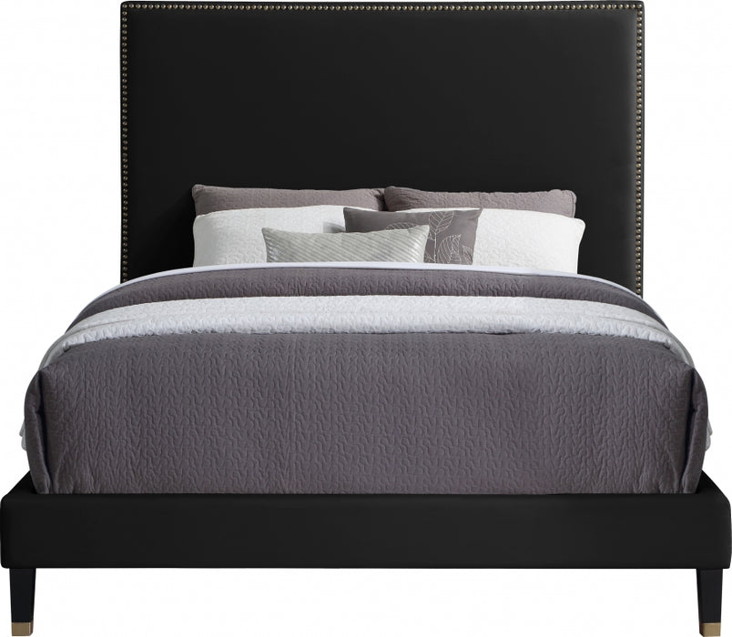 Harlie Velvet Full Bed Black - HarlieBlack-F