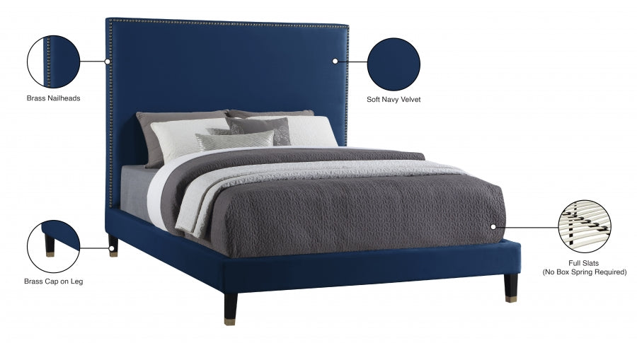 Harlie Velvet Full Bed Blue - HarlieNavy-F