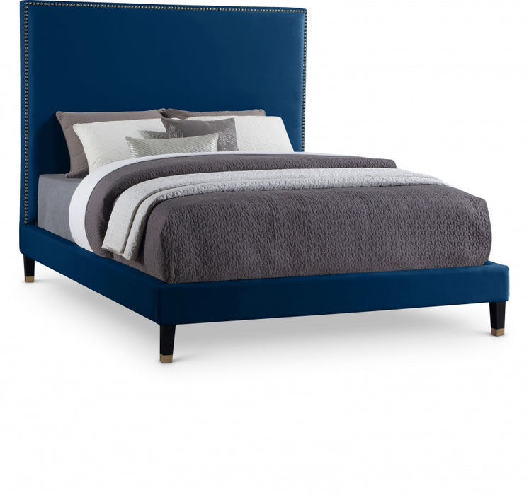 Harlie Velvet Full Bed Blue - HarlieNavy-F