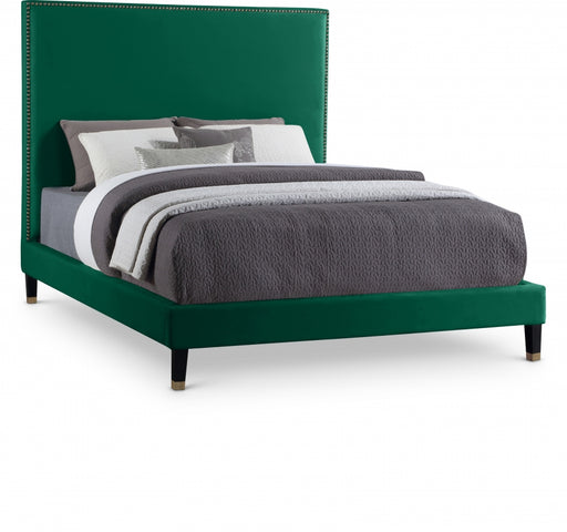 Harlie Velvet Full Bed Green - HarlieGreen-F