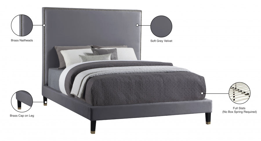 Harlie Velvet Full Bed Grey - HarlieGrey-F