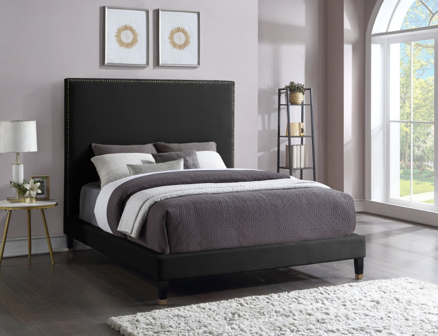 Harlie Velvet King Bed Black - HarlieBlack-K