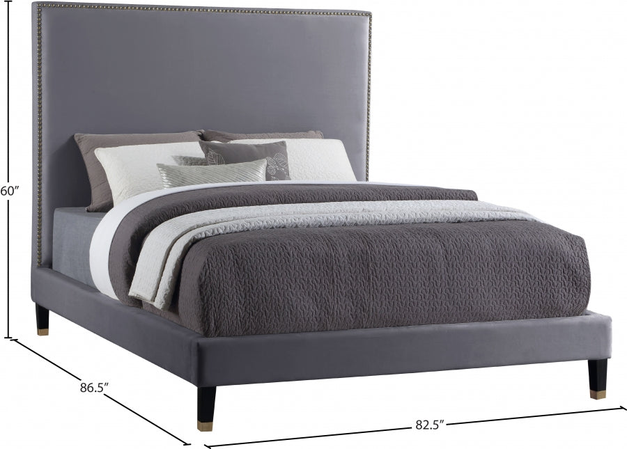 Harlie Velvet King Bed Grey - HarlieGrey-K