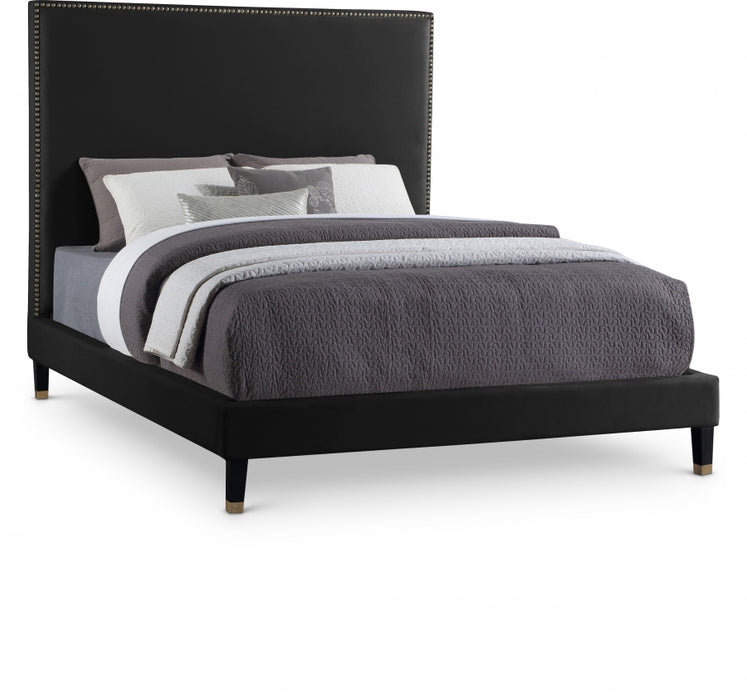 Harlie Velvet Queen Bed Black - HarlieBlack-Q