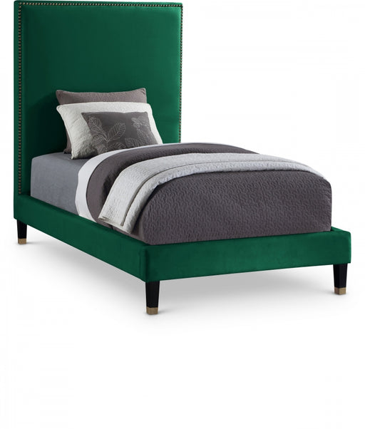 Harlie Velvet Twin Bed Green - HarlieGreen-T