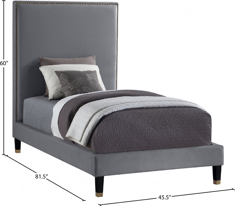 Harlie Velvet Twin Bed Grey - HarlieGrey-T