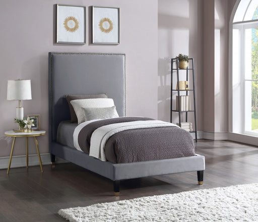 Harlie Velvet Twin Bed Grey - HarlieGrey-T