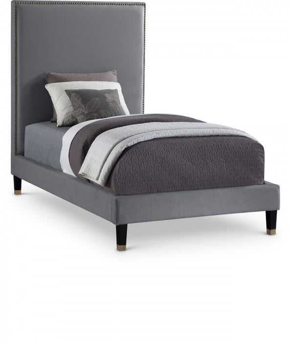 Harlie Velvet Twin Bed Grey - HarlieGrey-T