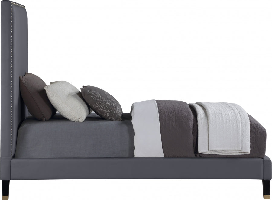 Harlie Velvet Twin Bed Grey - HarlieGrey-T