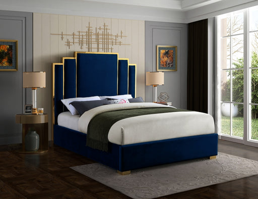 Hugo Velvet King Bed Blue - HugoNavy-K