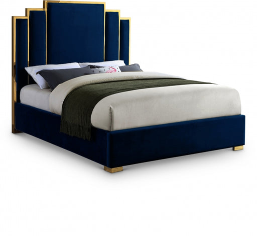 Hugo Velvet King Bed Blue - HugoNavy-K