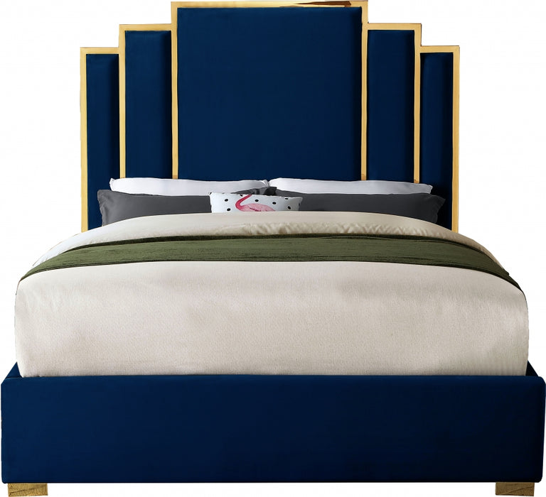 Hugo Velvet King Bed Blue - HugoNavy-K