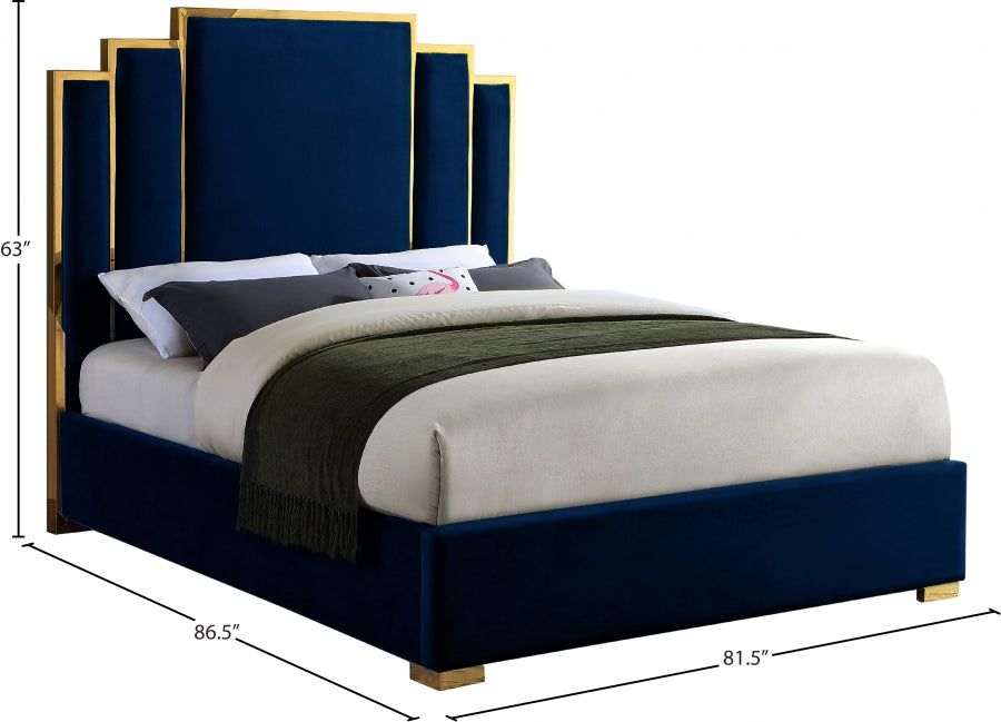 Hugo Velvet King Bed Blue - HugoNavy-K