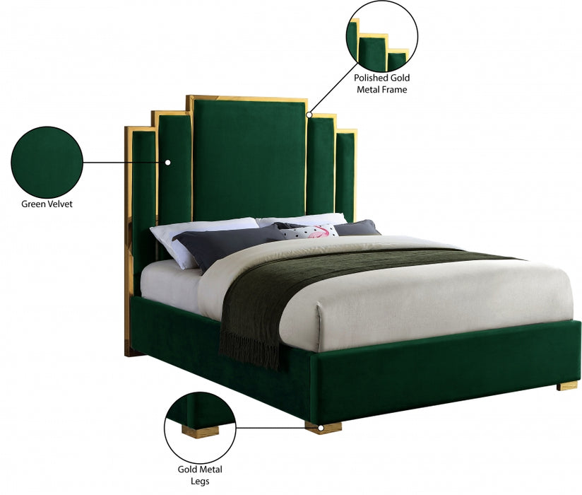 Hugo Velvet King Bed Green - HugoGreen-K