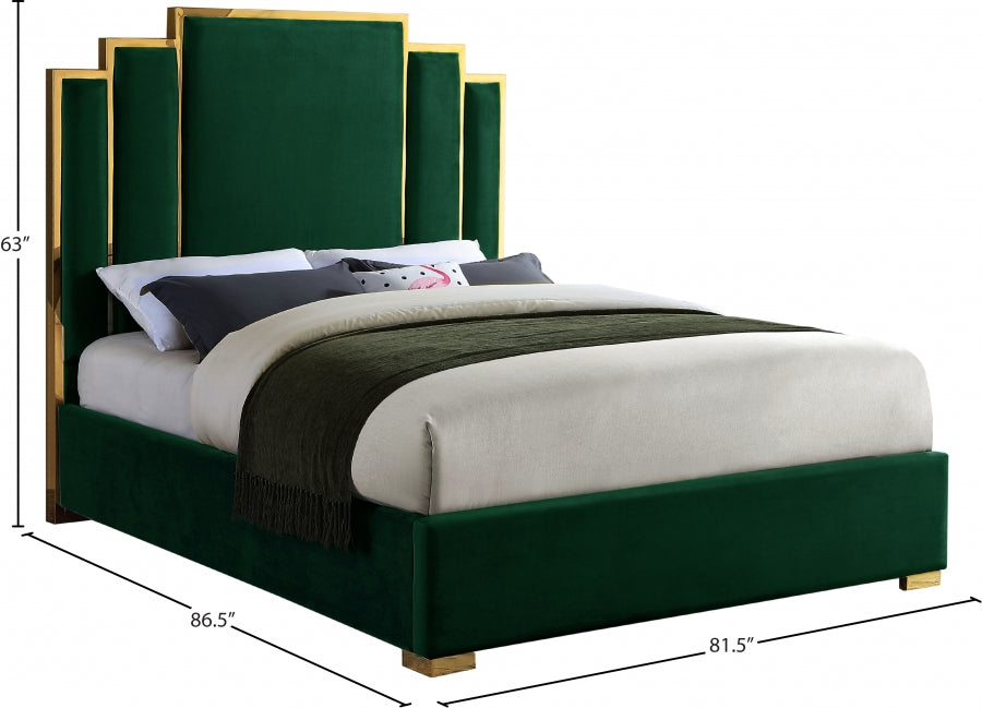 Hugo Velvet King Bed Green - HugoGreen-K