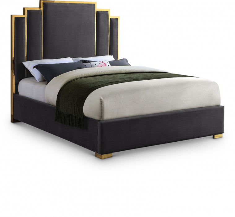 Hugo Velvet King Bed Grey - HugoGrey-K