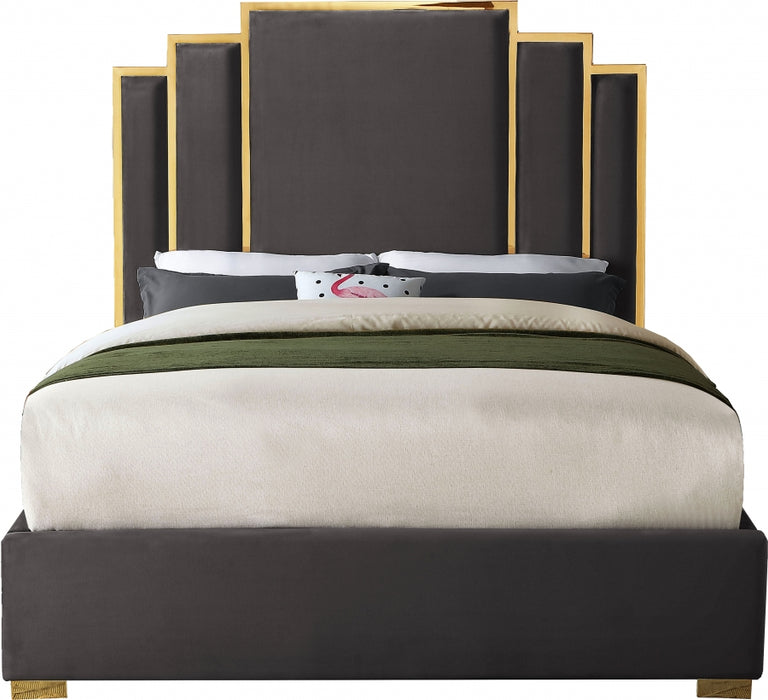 Hugo Velvet King Bed Grey - HugoGrey-K