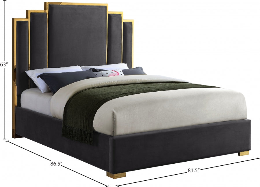 Hugo Velvet King Bed Grey - HugoGrey-K