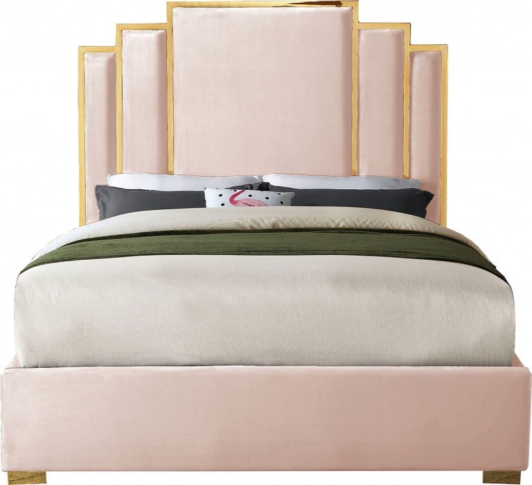 Hugo Velvet King Bed Pink - HugoPink-K