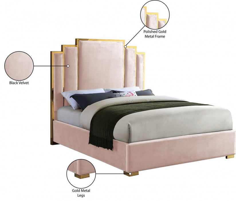 Hugo Velvet King Bed Pink - HugoPink-K