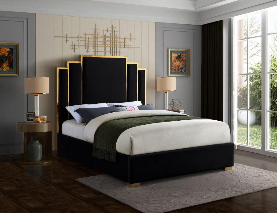 Hugo Velvet Queen Bed Black - HugoBlack-Q