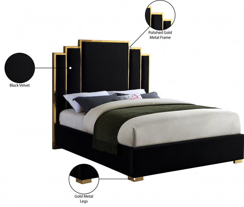 Hugo Velvet Queen Bed Black - HugoBlack-Q