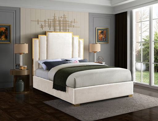 Hugo Velvet Queen Bed Cream - HugoCream-Q