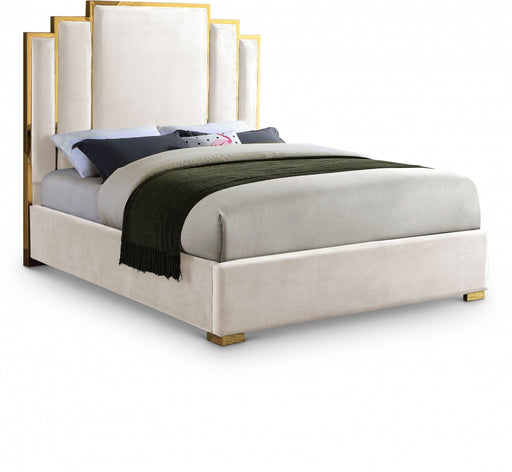 Hugo Velvet Queen Bed Cream - HugoCream-Q