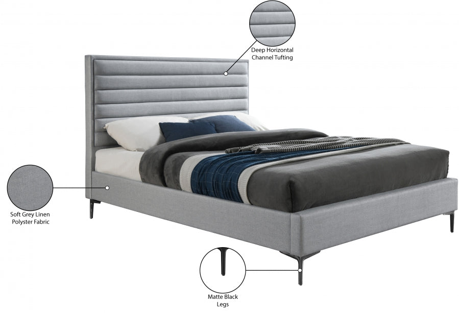 Hunter Linen Textured Queen Bed Grey - HunterGrey-Q