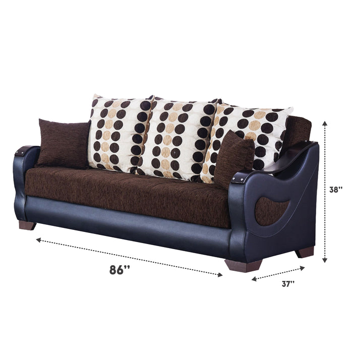 Illinois 86 in. Convertible Sleeper Sofa in Brown with Storage - SB-ILLINOIS - Gate Furniture