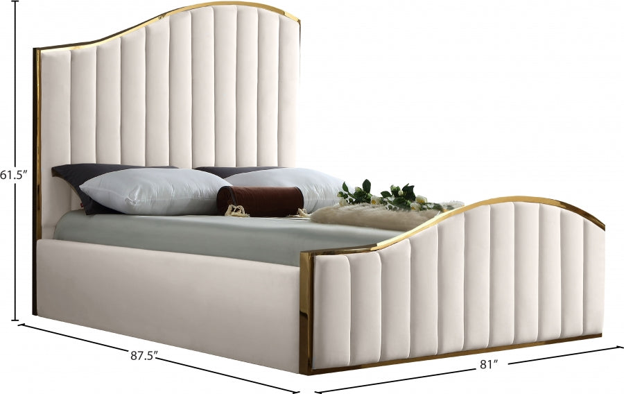 Jolie Velvet King Bed (3 Boxes) Cream - JolieCream-K