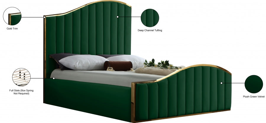 Jolie Velvet Queen Bed (3 Boxes) Green - JolieGreen-Q