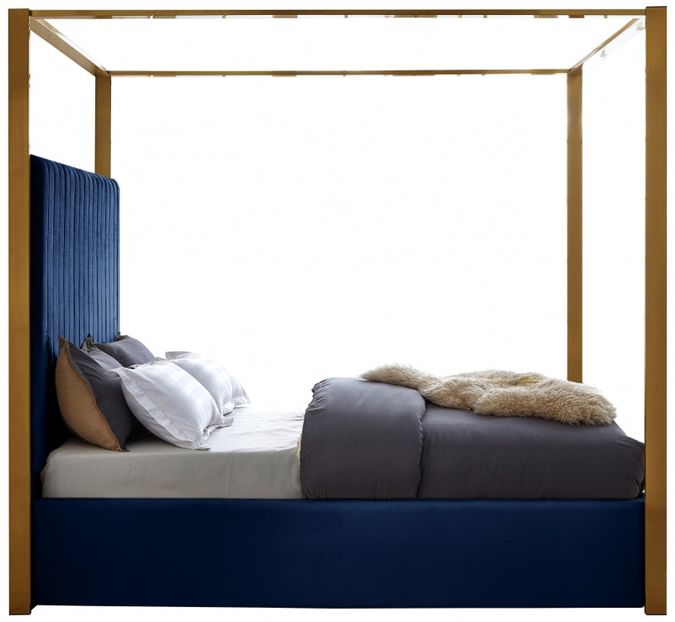 Jones Velvet King Bed Blue - JonesNavy-K