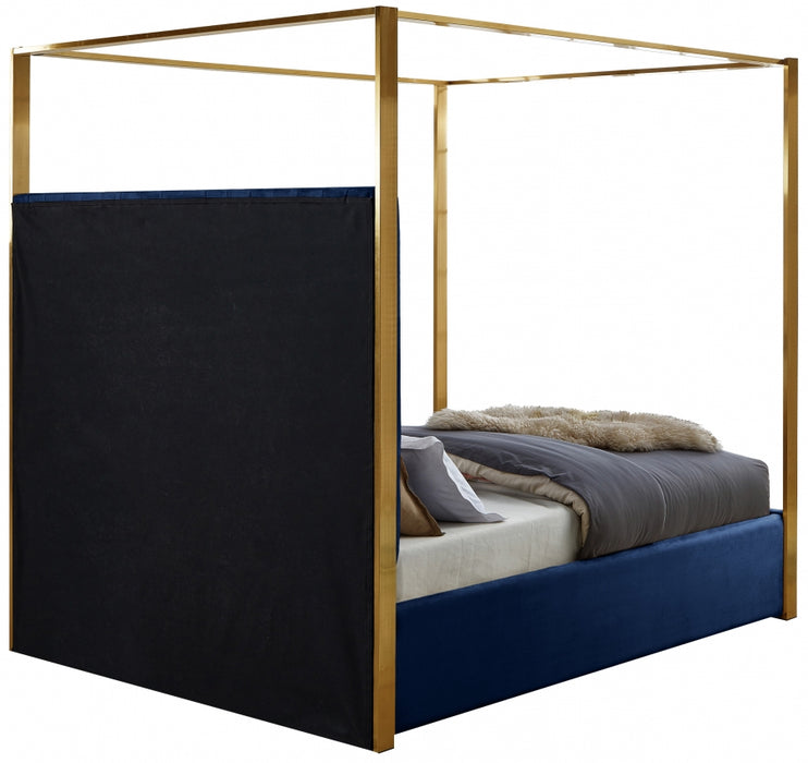 Jones Velvet King Bed Blue - JonesNavy-K