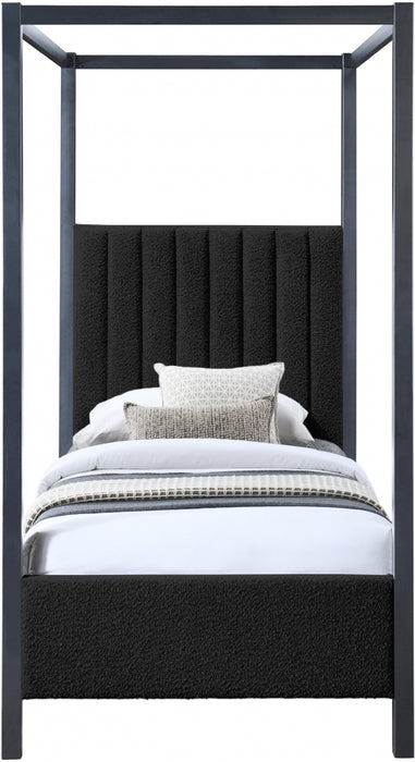 Kelly Boucle Fabric Twin Bed (3 Boxes) Black - KellyBlack-T